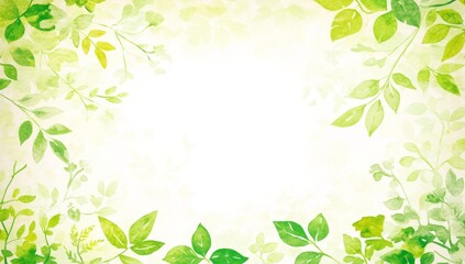 Watercolor green leaves frame on white background. (2)