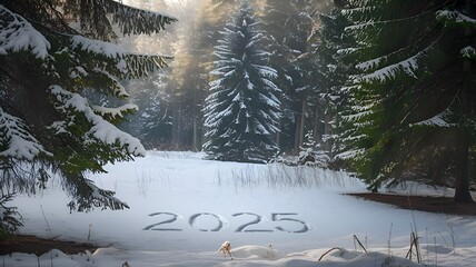 2025 new year forest in snow