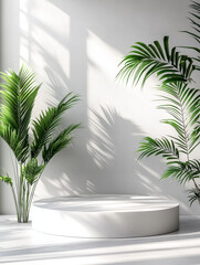 Fototapeta premium Indoor green plant background e-commerce product exhibition booth