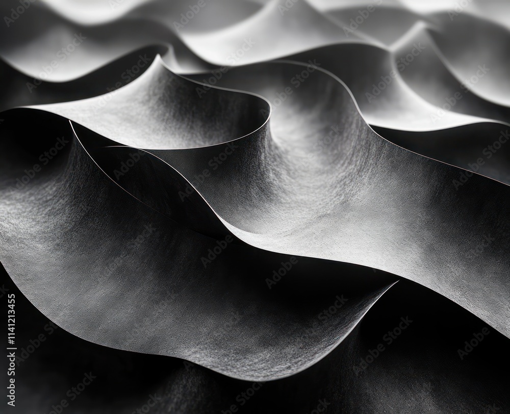 Poster black paper minimalist abstract texture with twisted folds and stylish shadows in monochrome backgro