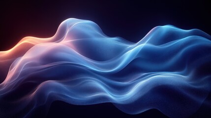 Futuristic Minimalist Design Smooth Flowing Blue Curve on Black Background Ethereal Lighting