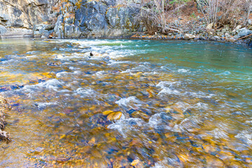 Pecos River Running Through The Granite Walls of Pecos Canyon, New Mexico, USA