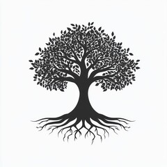 A stylized tree illustration with detailed leaves and roots, symbolizing growth and nature.