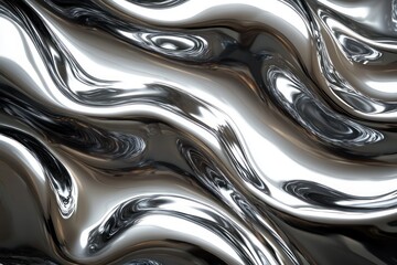 shiny metal ripples dynamic chrome reflective fluid texture background design wallpaper 3D render