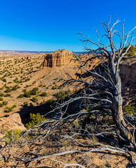 Sandstone Formation and Canyon in Desert Landscape at The Nambe Badlands, Nambe, New Mexico, USA