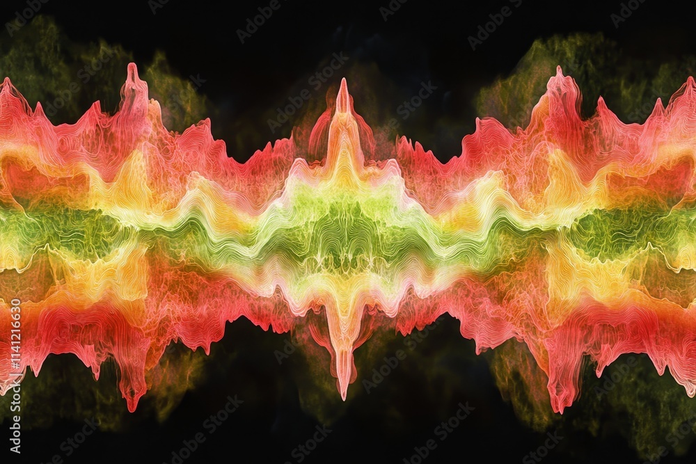 Poster abstract colorful waveform design with vibrant shapes and fluid motion on a dark background ideal fo