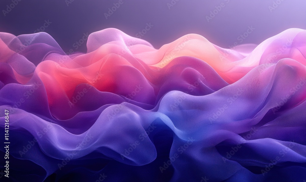 Poster abstract minimalist waves flowing gradient blue and purple ambient light 3d render