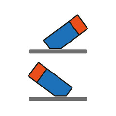 Blue eraser vector. Office tool symbol. Simple flat design. Icon with orange detail.