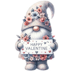 Valentine's day celebration whimsical gnome digital art festive environment close-up view love concept