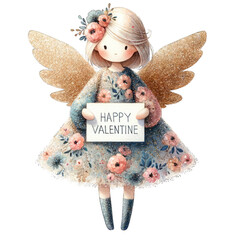 Celebrating valentine's day with a whimsical angel digital art romantic theme cheerful atmosphere close-up view