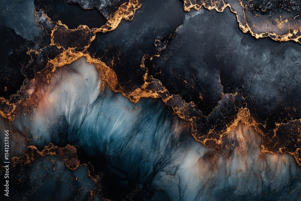 Aufkleber abstract textured background featuring rich dark hues, flowing waves of color with golden accents, c