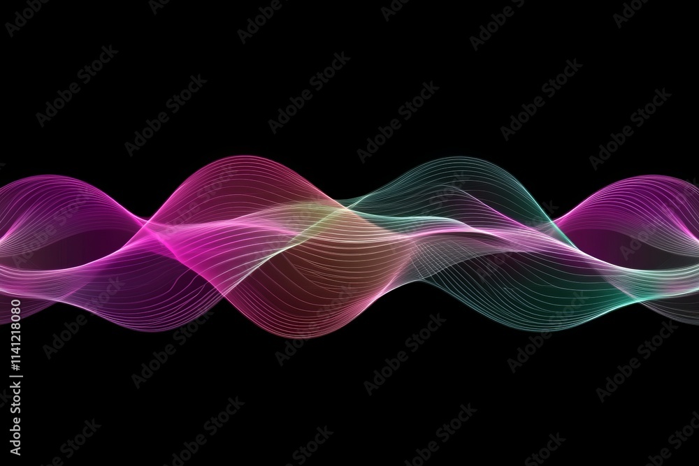 Aufkleber abstract waveforms in vibrant colors with smooth curves and gradients against a black background, pe