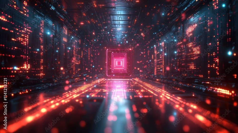 Aufkleber futuristic quantum computer core with glowing qubits and intricate circuitry in high-tech laboratory