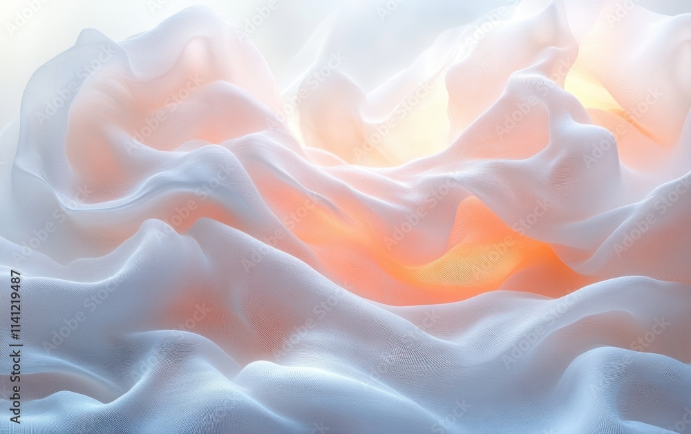 Poster flowing abstract fabric soft pastel colors ethereal lighting minimalistic composition 3d rendering