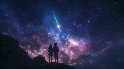 Fototapeta premium 流れ星を見る人
