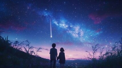 Fototapeta premium 流れ星を見る人