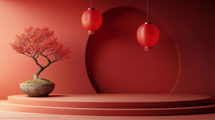 Chinese style architecture indoor background e-commerce product exhibition booth