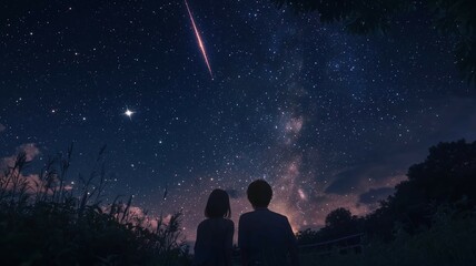 Obraz premium 流れ星を見る人