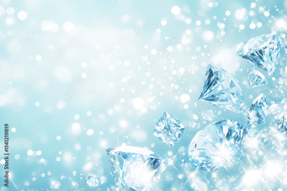 Aufkleber blazing glittering diamonds on soft blue background with sparkling light effects creating a sense of