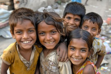 Unidentified Indian children in Varanasi, India. Varanasi is one of the most populous cities in...