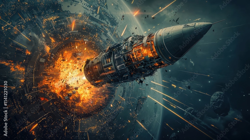 Poster advanced missile defense system intercepting threats over urban landscapes a high-stakes technologic