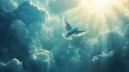 Obraz premium Serene Dove Soaring Through Heavenly Cloudscape