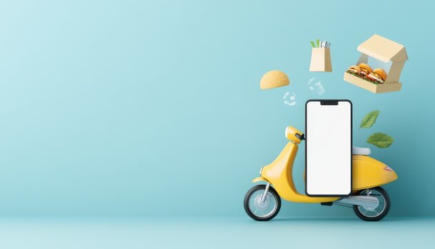 Fast Food Delivery App Scooter Smartphone Burgers