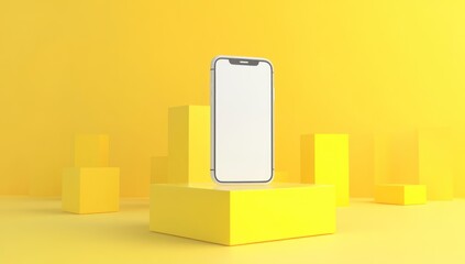 Smartphone Mockup on Yellow Background with Cubes