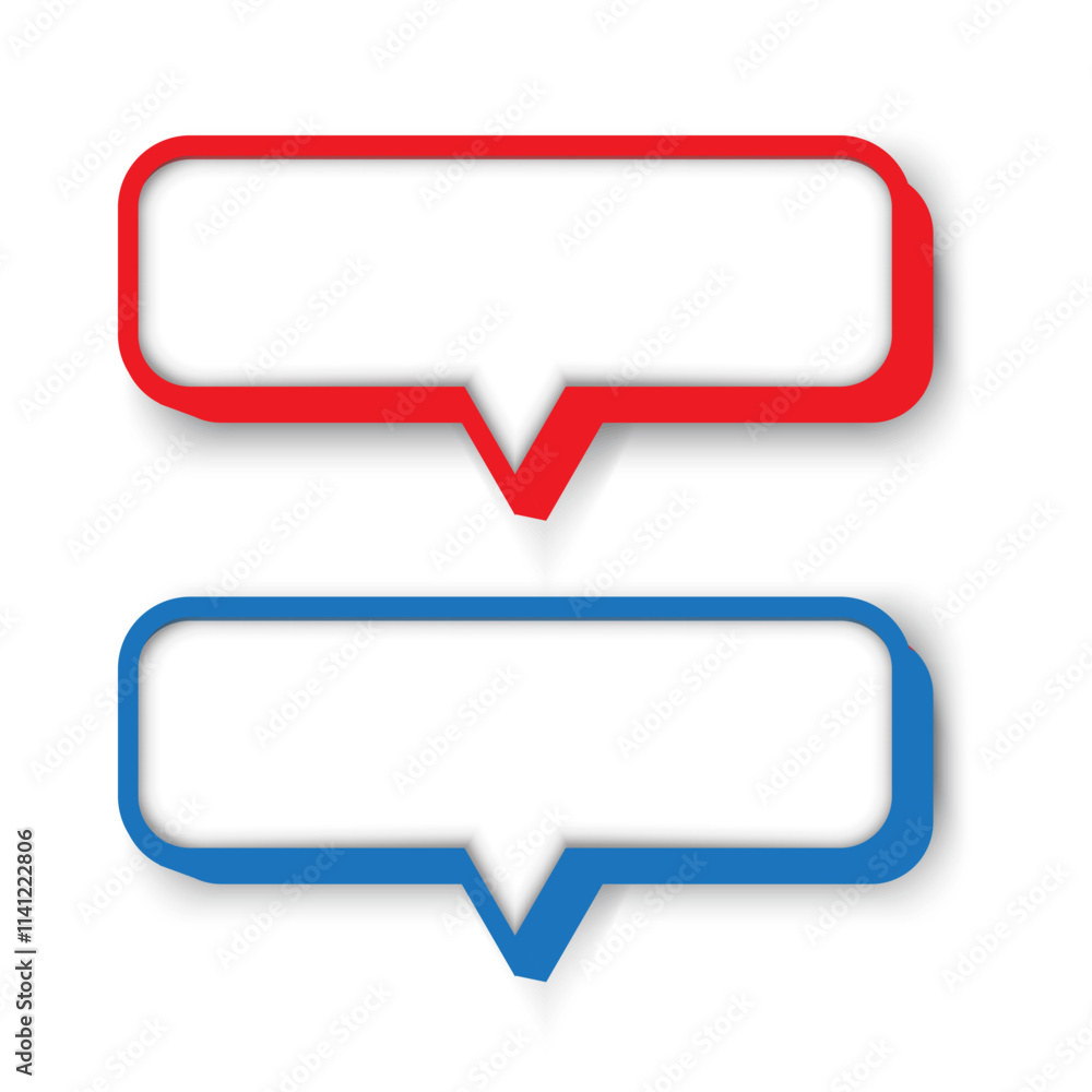 Aufkleber speech bubbles design. red and blue frames. communication vector icon. empty message symbols.