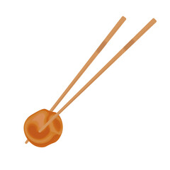 Vector Illustration Logo Clipart umeboshi or Pickled Plum with Chopstick