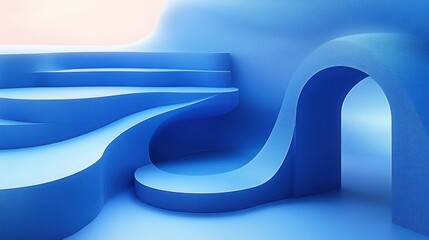 Blue Minimalist Abstract Geometric Shapes 3D Composition Design