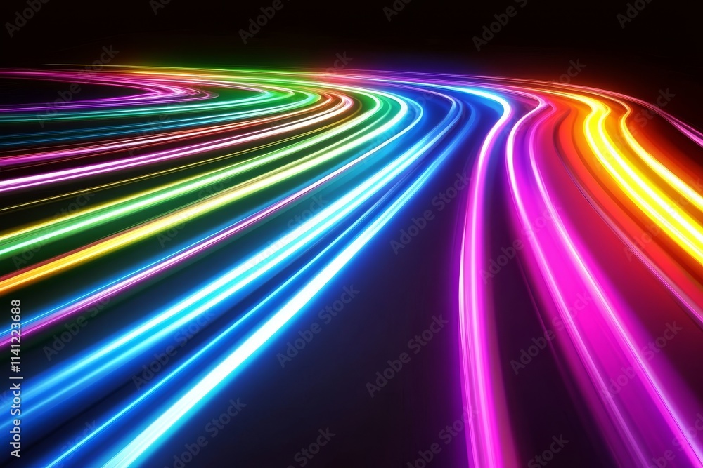 Poster colorful light trails creating dreamy and vibrant pathways in a dark background with a luminous and 