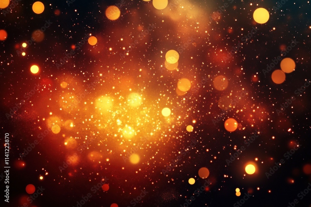 Poster abstract bokeh background with shimmering red and gold lights