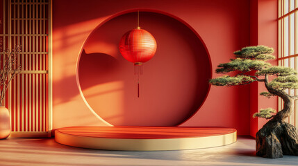 Chinese Traditional Architecture Interior Background E-commerce Product Exhibition Stand