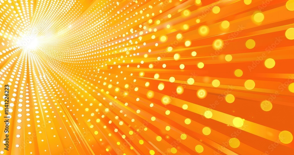 Aufkleber vibrant abstract design featuring rays of light and circular patterns in warm orange tones.