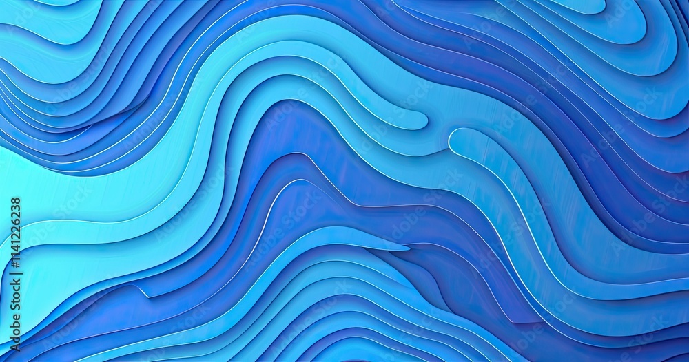 Poster abstract wavy pattern in shades of blue, creating a fluid, textured visual effect.