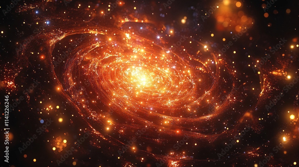 Poster swirling galaxy of red and gold particles dynamic light motion abstract expressionism