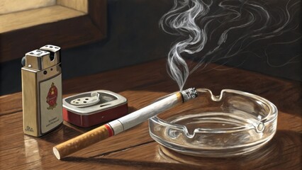 Elegant still life with cigar, lighter, and ashtray