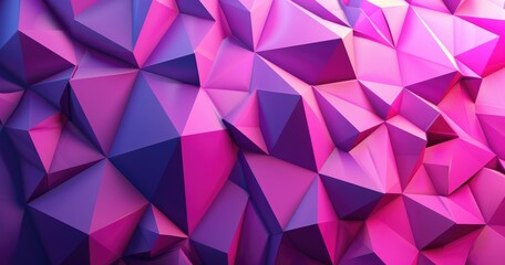 A vibrant, abstract geometric pattern featuring pink and purple triangular shapes.