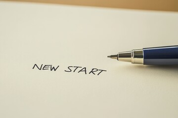New Start Concept with Pen on White Background. Ideal for themes of motivation, success, and planning.
