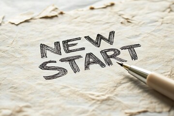 New Start Concept with Pen on White Background. Ideal for themes of motivation, success, and planning.