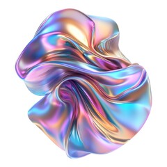 Obraz premium Abstract iridescent 3D render of flowing, metallic liquid, evoking a sense of movement and fluidity, Isolated on White Background Cutout