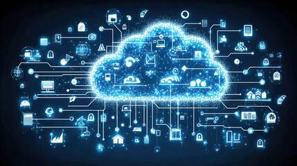 Obraz premium Cloud and Edge Computing Technology Concept with Interconnected Icons
