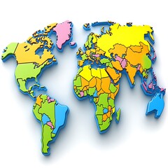 Colorful 3D World Map Illustration in Bright and Clean Style