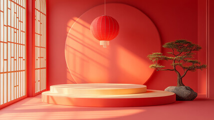 Chinese traditional building indoor background e-commerce product booth,