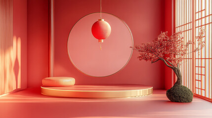 Chinese traditional building indoor background e-commerce product booth,