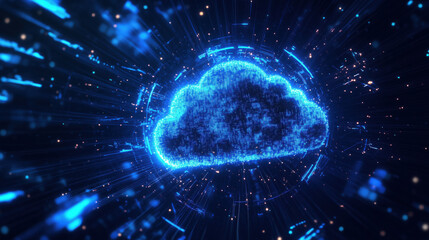 Obraz premium Cybersecurity Cloud Concept with Glowing Cloud Icon and Digital Data