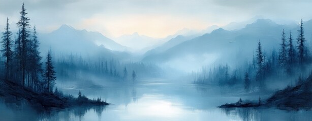 Obraz premium Gray Blue Soft Gradient Abstract Landscape Background Serenity Noise Texture Design