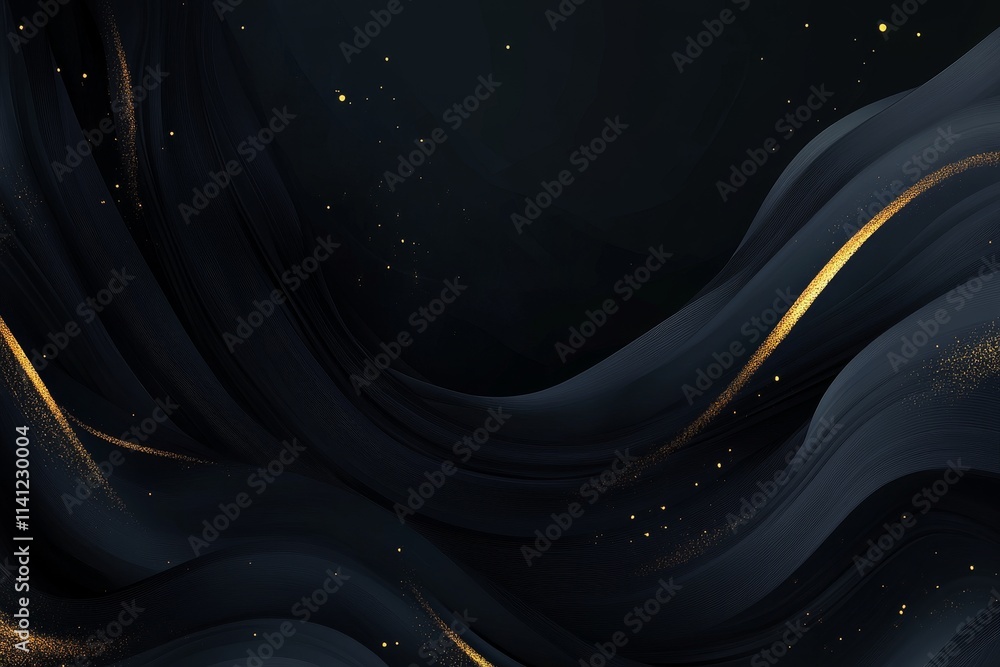 Poster elegant dark waves with golden accents and sparkles creating a luxurious and mysterious background f