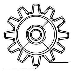 one line drawing mechanical gear vector illustration template design
